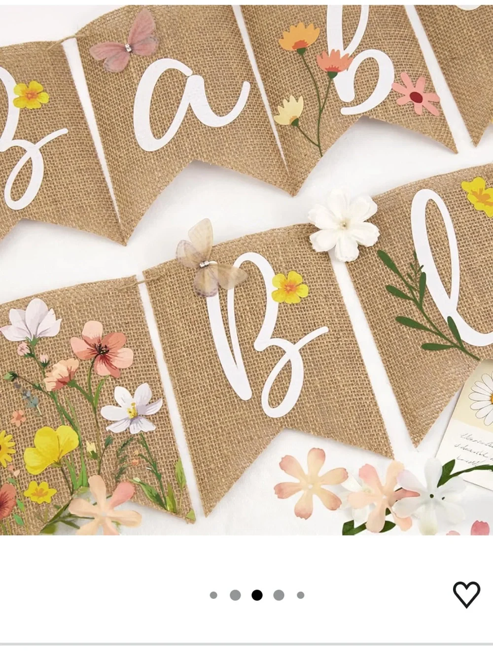 Elegant Baby in Bloom Burlap Banner: Flower Jute Baby Shower 6.56 Feet New